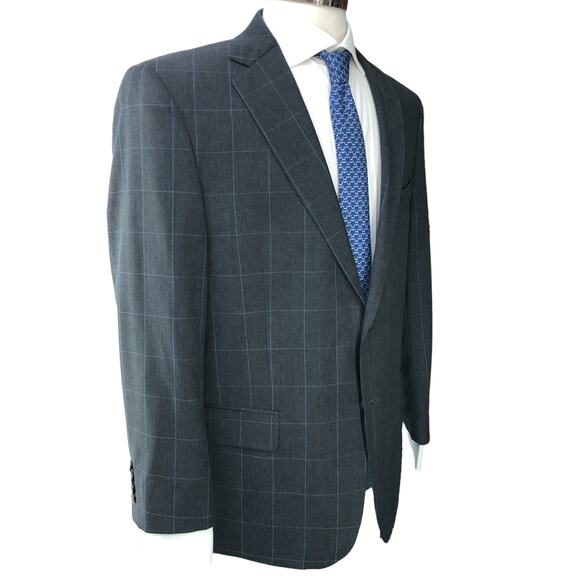 Hart Schaffner Marx HSM Men Size 44S New York Fit Sport Coat Windowpane Grey USA - Picture 8 of 16